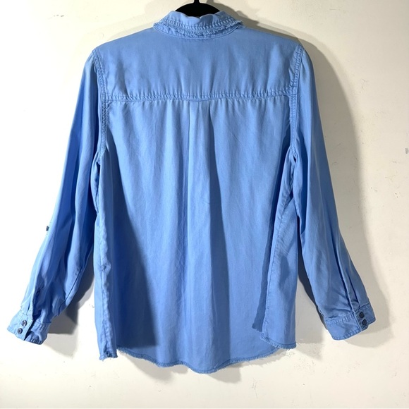 2/$35 Chico's Fringed Button Down Shirt Blue - Picture 8 of 12